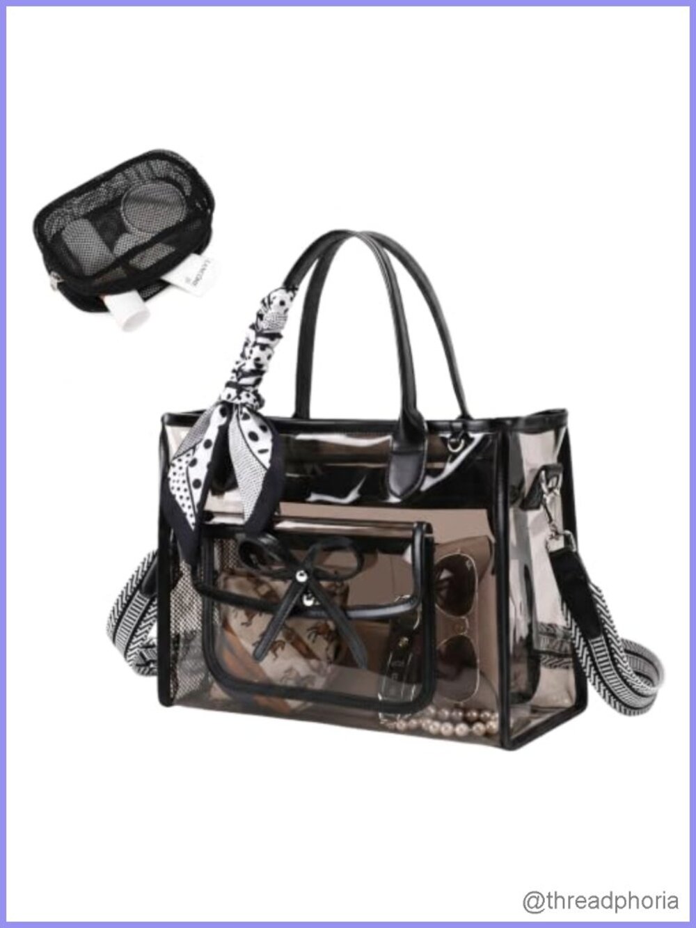 Clear TPU Stadium Approved Tote Bag with Strap Multi-Pocket Purse